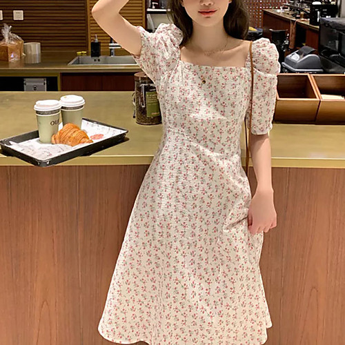 Women's A Line Dress Knee Length Dress White Short Sleeve Floral Print Spring Summer Square Neck Elegant Casual Party Club Beach 2021 S M L XL XXL
Women's A Line Dress Knee Length Dress White Short Sleeve Floral Print Spring Summer Square Neck Elegant Casual Party Club Beach 2021 S M L XL XXL