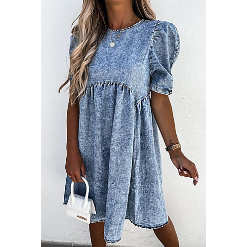Women's Loose Knee Length Dress Blue Short Sleeve Solid Color Spring Summer Casual 2021 S M L XL XXL
Women's Loose Knee Length Dress Blue Short Sleeve Solid Color Spring Summer Casual 2021 S M L XL XXL