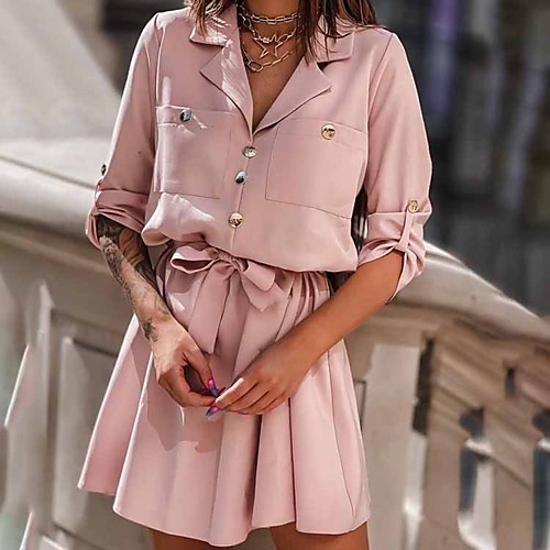 Women's A Line Dress Short Mini Dress Blushing Pink White Black Long Sleeve Solid Color Button Summer V Neck Formal Casual 2021 S M L XL XXL 3XL
Women's A Line Dress Short Mini Dress Blushing Pink White Black Long Sleeve Solid Color Button Summer V Neck Formal Casual 2021 S M L XL XXL 3XL