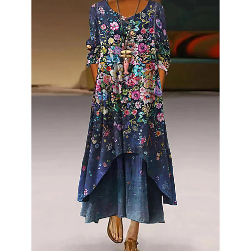 Women's A Line Dress Maxi long Dress Blue Half Sleeve Floral Layered Print Fall Spring V Neck Casual 2021 S M L XL XXL XXXL 4XL
Women's A Line Dress Maxi long Dress Blue Half Sleeve Floral Layered Print Fall Spring V Neck Casual 2021 S M L XL XXL XXXL 4XL