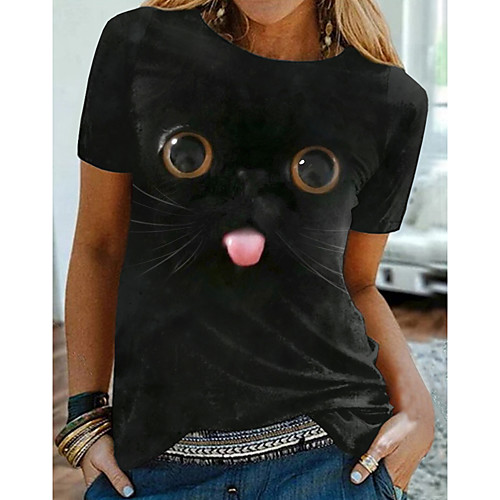 Women's 3D Cat Painting T shirt Cat 3D Animal Print Round Neck Basic Tops Black
Women's 3D Cat Painting T shirt Cat 3D Animal Print Round Neck Basic Tops Black
