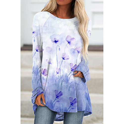 Women's Floral Theme Painting T shirt Floral Graphic Long Sleeve Print Round Neck Basic Tops Blue Purple Blushing Pink
Women's Floral Theme Painting T shirt Floral Graphic Long Sleeve Print Round Neck Basic Tops Blue Purple Blushing Pink