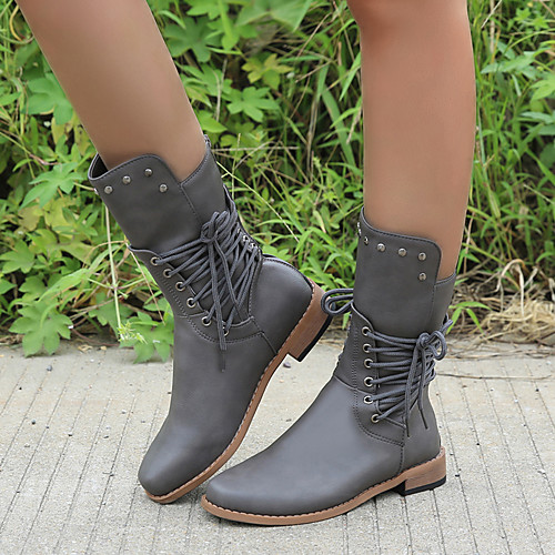 Women's Boots Chunky Heel Round Toe Mid Calf Boots Daily PU Lace-up Solid Colored Light Brown Gray Black / Mid-Calf Boots
Women's Boots Chunky Heel Round Toe Mid Calf Boots Daily PU Lace-up Solid Colored Light Brown Gray Black / Mid-Calf Boots