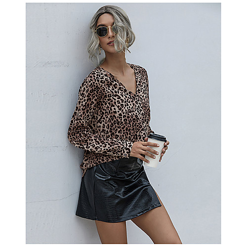 Women's Blouse Shirt Leopard Long Sleeve Print V Neck Basic Streetwear Tops Blue Khaki Light Blue
Women's Blouse Shirt Leopard Long Sleeve Print V Neck Basic Streetwear Tops Blue Khaki Light Blue