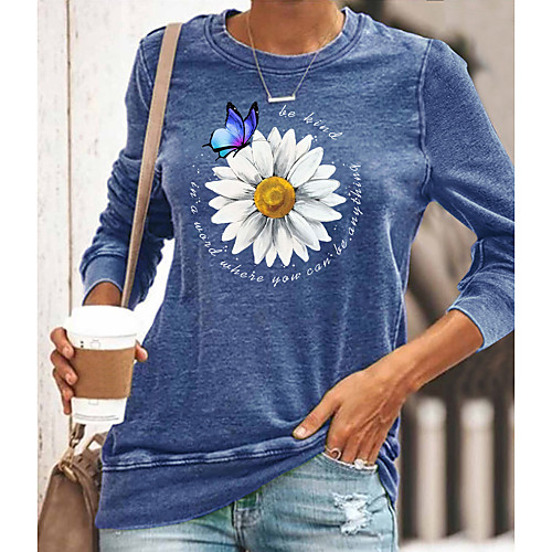 Women's Floral Theme Butterfly Painting T shirt Butterfly Text Daisy Long Sleeve Print Round Neck Basic Tops Cotton Blue Yellow Gray
Women's Floral Theme Butterfly Painting T shirt Butterfly Text Daisy Long Sleeve Print Round Neck Basic Tops Cotton Blue Yellow Gray