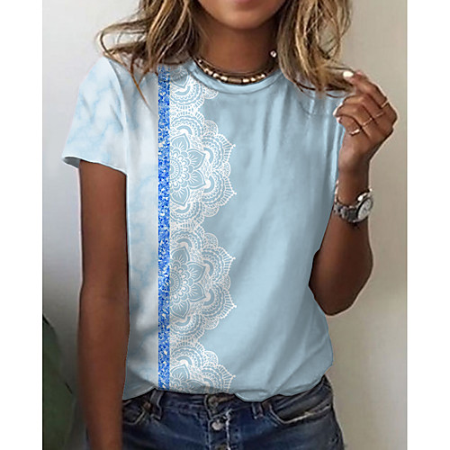 Women's Painting T shirt Striped Graphic Print Round Neck Basic Tops Blue Purple Blushing Pink
Women's Painting T shirt Striped Graphic Print Round Neck Basic Tops Blue Purple Blushing Pink