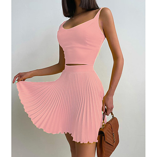 Women's Basic Plain Casual Vacation Two Piece Set Crop Top Tank Top Skirt Sets Skirt Pleated Tops
Women's Basic Plain Casual Vacation Two Piece Set Crop Top Tank Top Skirt Sets Skirt Pleated Tops