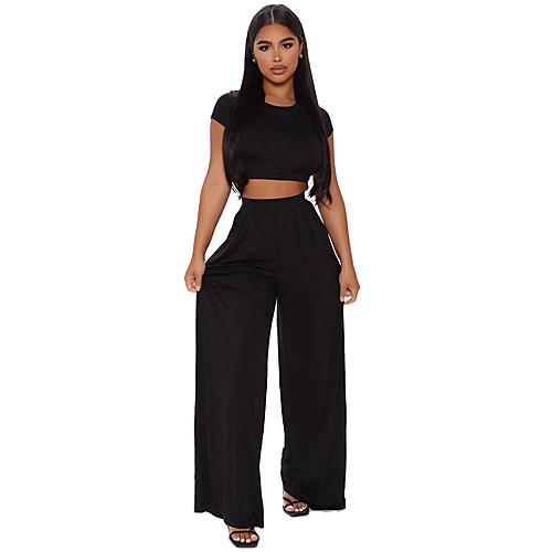 Women's Streetwear Plain Casual Vacation Two Piece Set Crop Top Pants Sets Pant Wide leg pants Bell bottoms Tops
Women's Streetwear Plain Casual Vacation Two Piece Set Crop Top Pants Sets Pant Wide leg pants Bell bottoms Tops