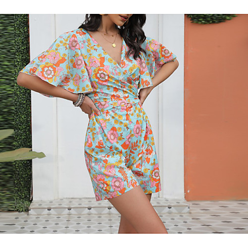 Women's Romper Patchwork Print Print V Neck Casual Going out Beach Baggy Shorts Loose Half Sleeve T-shirt Sleeve Light Blue S M L Summer
Women's Romper Patchwork Print Print V Neck Casual Going out Beach Baggy Shorts Loose Half Sleeve T-shirt Sleeve Light Blue S M L Summer