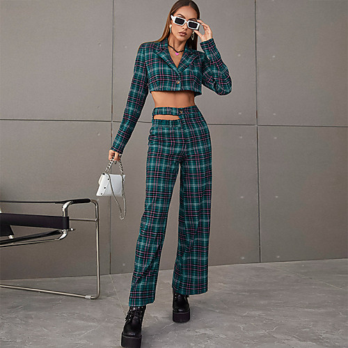 Women's Streetwear Plaid Daily Wear Office Two Piece Set Crop Top Blazer Office Suit Pant Wide leg pants Cut Out Tops
Women's Streetwear Plaid Daily Wear Office Two Piece Set Crop Top Blazer Office Suit Pant Wide leg pants Cut Out Tops