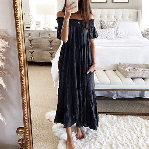 Women's Swing Dress Maxi long Dress Black Short Sleeve Pure Color Pocket Spring Summer Off Shoulder Casual Classic 2022 S M L XL XXL
Women's Swing Dress Maxi long Dress Black Short Sleeve Pure Color Pocket Spring Summer Off Shoulder Casual Classic 2022 S M L XL XXL