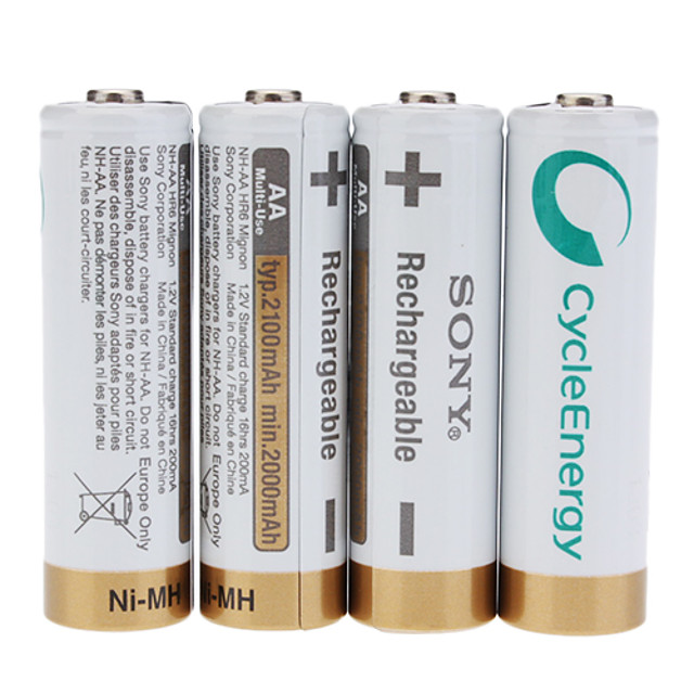 Genuine Sony CycleEnergy 2100mAh Ni MH Rechargeable AA Batteries 4pcs