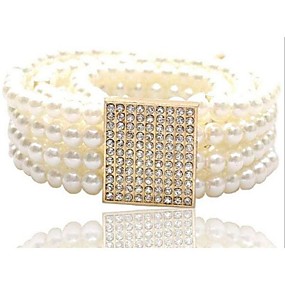 baratos Cintos de Moda-Mulheres Imitação de Pérola, Largo Sólido / Fofo