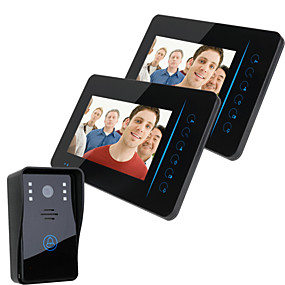 baratos Sistemas de Câmeras para Portas-Ennio 7 "tft 2.4g vídeo porteiro sem fio interfone campainha segurança em casa 1 câmera 420tvl cmos 3.6mm 2 monitor mãos-livres montagem em desktop montagem na parede monitor lcd