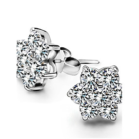 baratos Prata de Lei-Mulheres Diamante Zircônia Cubica pequeno diamante Brincos Curtos Estrela senhoras Pedras dos signos Prata de Lei Zircão Prateado Brincos Jóias Para Casamento Festa Diário Casual Esportes