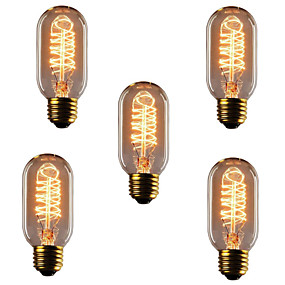 baratos Lâmpadas Incandescentes-5pçs 40W E26 / E27 T45 Branco Quente 2300k Retro / Regulável / Decorativa Incandescente Vintage Edison Light Bulb 220-240V