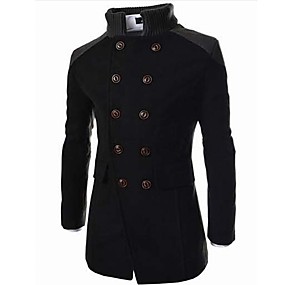 baratos Casacos de Inverno-Homens Diário / Trabalho Outono / Inverno Longo Casaco, Estampa Colorida Colarinho Chinês Manga Longa Algodão / Poliéster Preto / Azul Marinha / Cinzento / Trespassado