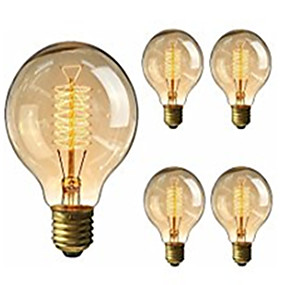 baratos Lâmpadas Incandescentes-5pçs 40W E26 / E27 G95 Branco Quente 2200-2800k Retro Regulável Decorativa Incandescente Vintage Edison Light Bulb 220-240V