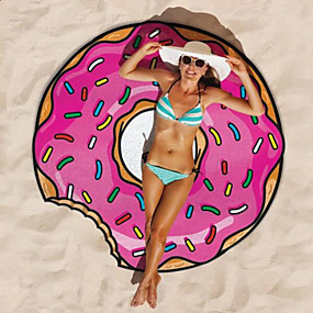 baratos Toalhas &amp; Roupões-1 pc rodada donut gigantesco nova toalha de praia hamburger pop xales cobertor impresso tapete de banho de pizza quente moda