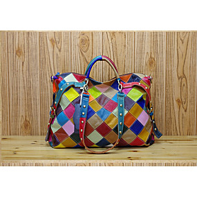 baratos Bolsas-Mulheres Tachas / Pregueado Couro Tote Arco-Íris