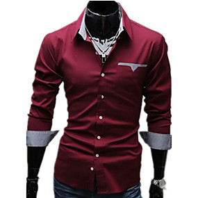 baratos Mais Vendidos-Homens Tamanhos Grandes Sólido Básico Delgado Camisa Social Negócio Diário Trabalho Colarinho Clássico Branco / Preto / Vermelho / Primavera / Outono / Manga Longa