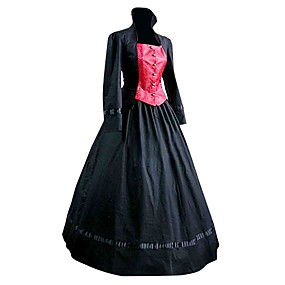 baratos Fantasias &amp; Cosplay-Duquesa Classic Lolita Vitoriano Medieval Vestidos Mulheres Para Meninas Algodão Festa Baile de Formatura Japanês Fantasias de Cosplay Tamanhos Grandes Personalizado Preto De Baile Retalhos Poeta