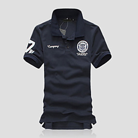 baratos Mais Vendidos-Homens Letra Estampado Básico Delgado Polo - Algodão Activo Diário Para Noite Final de semana Colarinho de Camisa Branco / Preto / Azul / Rosa / Verde / Azul Marinha / Cinzento / Verão / Manga Curta