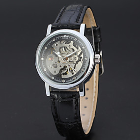 baratos Relógios Mecânicos-WINNER Mulheres Relógio Esqueleto Relógio de Pulso Automático - da corda automáticamente Couro Preta 30 m Gravação Oca Analógico senhoras Casual Elegante Vintage Fashion - Preto e Dourado Branco