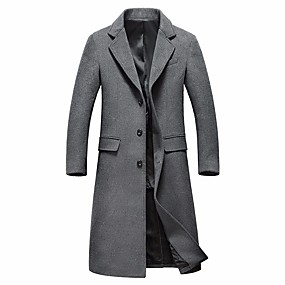 baratos Roupa de Exterior de Homem-Homens Diário Básico / Sofisticado Inverno Tamanhos Grandes Longo Casaco, Sólido Lapela Chanfrada Manga Longa Lã Preto / Cinzento