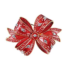 baratos Bijuterias Natalinas-Mulheres Broches Com Laço senhoras Zircão Chapeado Dourado Broche Jóias Vermelho Para Natal Ano Novo