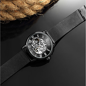 baratos Relógios Mecânicos-Homens Mulheres Relógio Esqueleto Relógio Militar relógio mecânico Japanês Automático - da corda automáticamente Preta / Prata 30 m Impermeável Calendário Cronógrafo Analógico Luxo Vintage Aristo