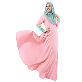 baratos Fantasias &amp; Cosplay-árabe Mulheres Slip Linha-A Vestidos Estilo Étnico Comprimento Longo Vestido árabe Abaya Jalabiya Vestido Muçulmano Vestidos Maxi Para Poliéster Sólido Vestido