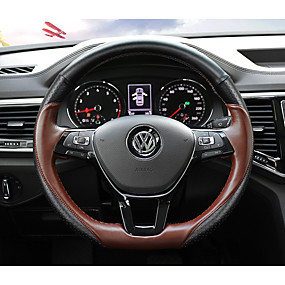 billige Rattet dækker-Ratovertræk til din bil ægte læder 38 cm Sort / Kaffe Til Volkswagen Teramont 2017