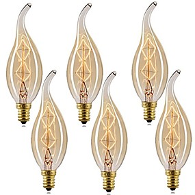 baratos Lâmpadas Incandescentes-6pcs 40 W E14 C35L Branco Quente 2200-2700 k Retro / Regulável / Decorativa Incandescente Vintage Edison Light Bulb 220-240 V