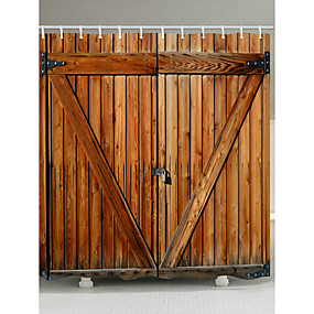 baratos Gadgets de Banheiro-cortinas de chuveiro com ganchos porta de madeira rústica porta de celeiro tecido de poliéster cortina de chuveiro à prova d'água para o banheiro