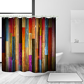 baratos Gadgets de Banheiro-cortinas de chuveiro com ganchos de madeira colorida prancha de madeira da arte cortina de chuveiro de madeira retro rústico do vintage à prova d 'água para o banheiro