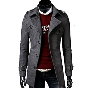 baratos Casacos de Inverno-Homens Diário / Esportes Básico / Moda de Rua Outono / Inverno Longo Casaco Longo, Sólido Colarinho Chinês Manga Longa Algodão / Poliéster Preto / Cinzento Escuro / Trespassado