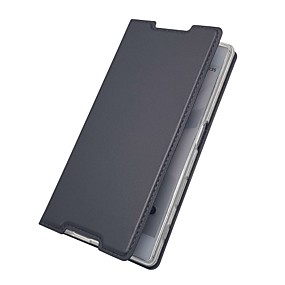 baratos Xperia XZ1-Capinha Para Sony Sony Xperia Z5 / Z5 Mini / Xperia XZ1 Compact Porta-Cartão / Com Suporte / Flip Capa Proteção Completa Sólido Rígida PU Leather