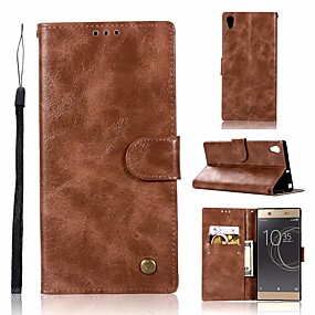 baratos Xperia XA1-Capinha Para Sony Sony Xperia XA1 Ultra Carteira / Porta-Cartão / Com Suporte Capa Proteção Completa Sólido Rígida PU Leather