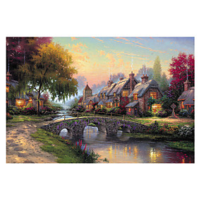 baratos Modelos &amp; Brinquedos de Montar-1000 pcs Pastoral Paisagem Torre Eiffel Ponte Unicon Amizade Quebra-Cabeça Brinquedos de descompressão Jumbo De madeira Rústico Desenho Crianças Adulto Brinquedos Dom