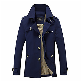 baratos Roupa de Exterior de Homem-Homens Ensaio / Prática Moda de Rua Inverno / Outono &amp; inverno Tamanhos Grandes Padrão Casaco, Sólido Colarinho Chinês Manga Longa Poliéster Bege / Azul Marinha / Verde Tropa
