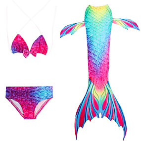 baratos Roupas de Banho para Meninas-Infantil Para Meninas Activo Estilo bonito Esportes Cauda de Sereia Pequena Sereia Estampa Colorida Sem Manga Algodão Roupa de Banho Fúcsia