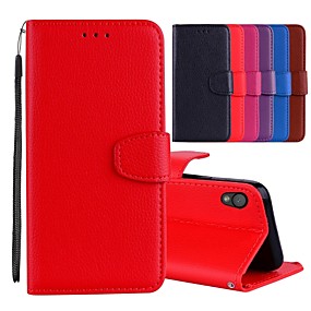 baratos Xperia L1-Capinha Para Sony Sony Xperia L1 Porta-Cartão / Com Suporte / Flip Capa Proteção Completa Sólido Rígida PU Leather