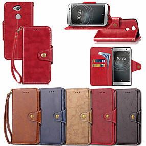 baratos Xperia XZ2 Compact-Capinha Para Sony Xperia XZ2 Compact / Xperia XZ2 / Xperia XA2 Ultra Carteira / Porta-Cartão / Com Suporte Capa Proteção Completa Sólido Rígida PU Leather