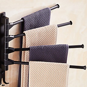 baratos Gadgets de Banheiro-suporte de toalha barra de toalha de braço articulado, toalheiro de parede para suporte de banheiro com braços, preto fosco