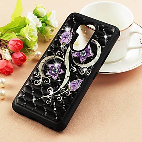 baratos LG Q7 / Q7+-Capinha Para LG LG Q Stylus / LG Stylo 4 / LG Q7 Com Strass / Estampada Capa traseira Flor Rígida PU Leather