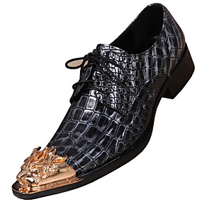 baratos Sapatos Masculinos-Homens Sapatos de couro Sapatos de vestir Primavera Formais Diário Festas &amp; Noite Oxfords Pele Napa / Crocodilo / Pele de Serpente Confeccionada à Mão Não escorregar Aumento de altura Preto