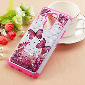 baratos Stylo 4 / Q Stylus-Capinha Para LG LG Q Stylus / LG Stylo 4 / LG Q7 Com Strass / Estampada Capa traseira Borboleta Rígida PU Leather