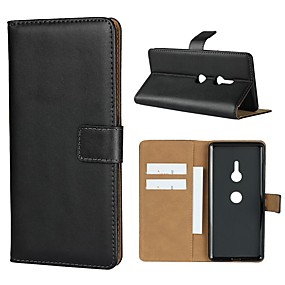 baratos Xperia L2-Capinha Para Sony Sony XA2 Plus / Sony Xperia L3 / Sony Xperia 10 Plus Carteira / Porta-Cartão / Com Suporte Capa Proteção Completa Sólido Rígida couro legítimo