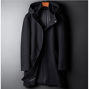 baratos Casacos de Inverno-Homens Diário Moda de Rua Padrão Casaco, Sólido Com Capuz Manga Longa Poliéster Verde / Preto